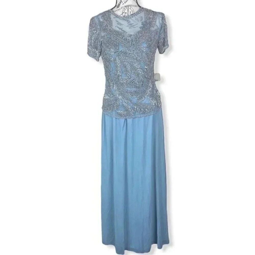 Pisarro Nights Beaded Mesh Mock neck Gown- size 2